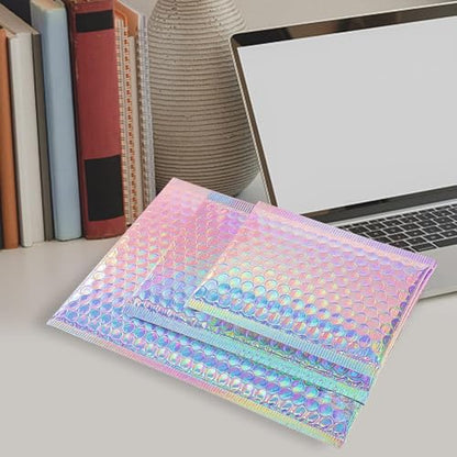 50 Pcs Metallic Bubble Mailers,Waterproof Self Seal Adhesive Shipping Bags,Holographic Cushion Envelopes,Foil Glitter Shipping Mailer,Poly Padded Envelopes for Mailing Packing Small Business