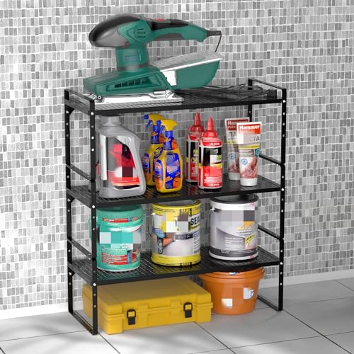 Redrubbit Large Expandable Cabinet Storage Shelf, Adjustable Height Steel Metal Kitchen Counter Organizers Shelves Spice Rack for Kitchen Pantry Bathroom Cupboard Desk Home Office, Black-3 Pack - color: Black