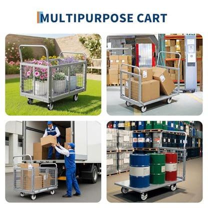 Heavy Duty Platform Truck Cart with Cage, 39" x 24" Hand Moving Cart 2000 Lbs Capacity, Multi-Functional Folding Cage Cart with Basket for Warehouse, Luggage Moving, Silver - color: Silver
