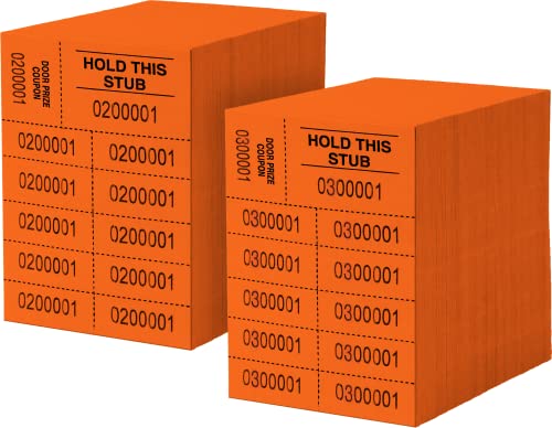 Auction Tickets - 1000 Sheets - 10 Numbers per Sheet (Orange) - color: Orange