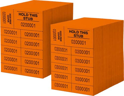 Auction Tickets - 1000 Sheets - 10 Numbers per Sheet (Orange) - color: Orange
