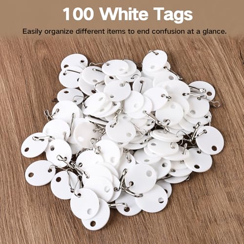 Gute 100Pcs Plastic Key Tags with Metal Hooks,1 Inch Double-Sided Labels