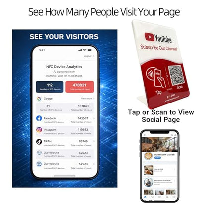 Follow Us Sign for YouTube– NFC QR Code YouTube Channel Stand, Reusable Tap or Scan, No App or Fees, Easy Setup, YouTube Subscribe Sign to Boost Subscribers, Counter Display - size: Standard, style: Youtube