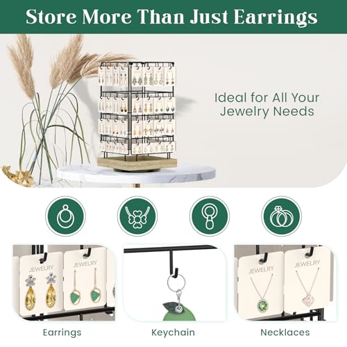 EsLuker.ly Rotating Earring Display Holder Stand for Vendors Selling, Oak - color: Oak+Black