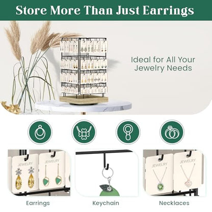 EsLuker.ly Rotating Earring Display Holder Stand for Vendors Selling, Oak - color: Oak+Black