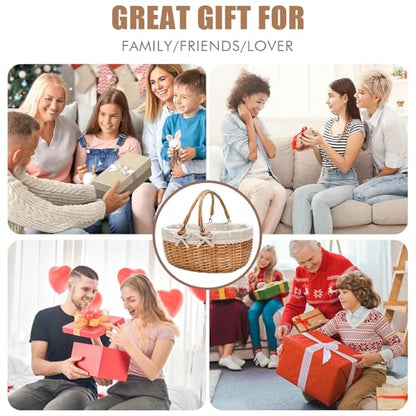 Good GAIN Wicker Picnic Basket w/Fold Handles,Willow Empty Baskets,Cream - color: White