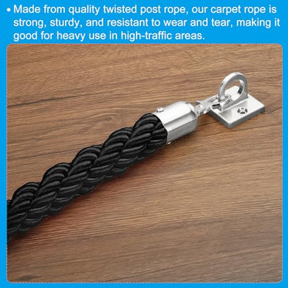 PATIKIL Stanchion Rope, 1.2m/3.9Ft Barrier Rope Twisted Post Ropes for Posts Stands Queue Divider Crowd Control of Hotel, Black Silver - color: Black, Silver, size: 3.9Ft