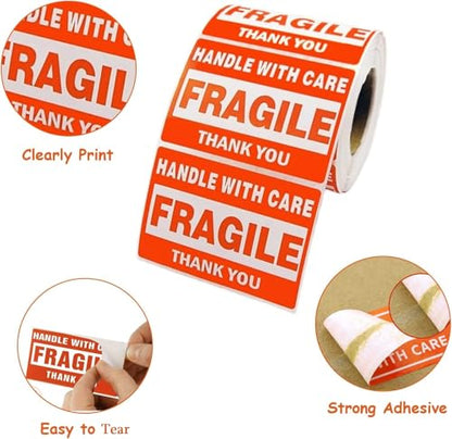 SJPACK 500 Fragile Stickers 1 Roll 2" x 3" Fragile - Handle with Care - Thank You Shipping Labels Stickers (500 Labels/Roll) - size: 1 Rolls