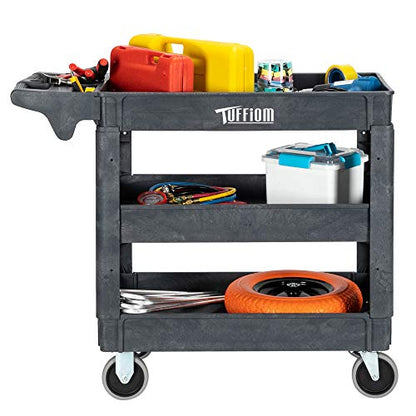 TUFFIOM Plastic Service Utility Cart with Wheels, 550lbs Capacity, Heavy Duty Tub W/Deep Shelves, Multipurpose Rolling 3-Tier Mobile Storage Organizer, for Warehouse Garage Industrial Cart - size: 3 Shelves 40.7"L x 17.1"W x 33.5"H