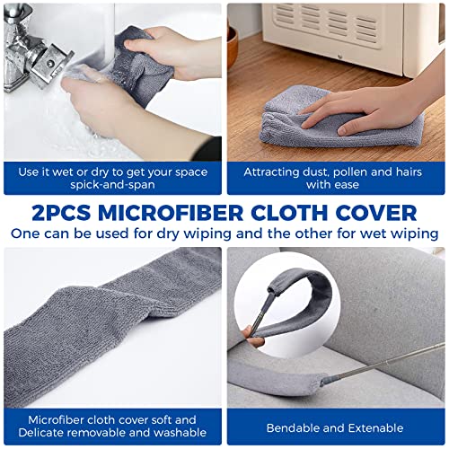 Retractable Gap Dust Cleaner Cleaning Tools with 2 Microfiber Dusting Cloths Long Handle 60inches Washable and Retractable Duster Brush for Cleaning Under Appliances Furniture Couch Fridge - size: 4 PCS Gap Duster