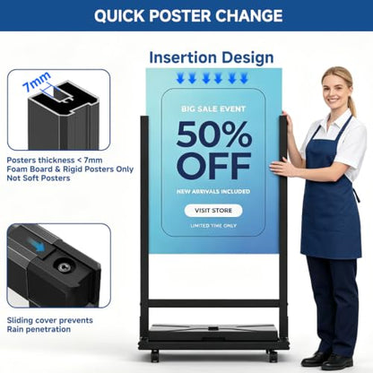 Heavy Duty Sign Holder Stand, 24"x36"Poster Stand with 4 Wheels(Frame Only)