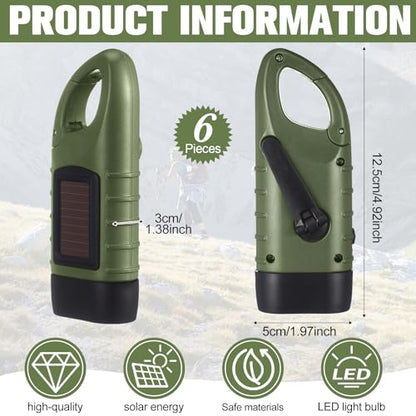 Mudder 6 Pack Hand Crank Flashlights Solar Powered Flashlight, Green - color: Green