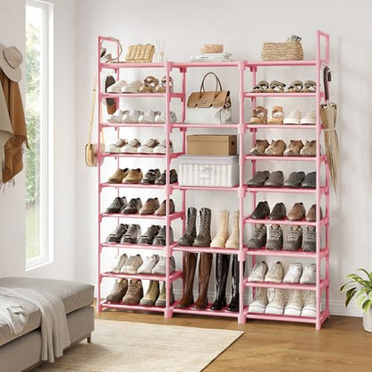 WOWLIVE 9 Tier 3-Column Shoe Rack, 50-55 Pairs Stackable Pink - color: Pink, size: 3 Row 9 Tier