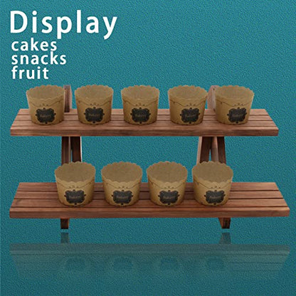 51pcs 2-Tier Wood Earring Display Stand, Retail Display Riser Earring, Ring Holder Stand, Removable Countertop Small Merchandise Display Stand with 50 Pcs Earring Card (Light brown) - color: 2 Tier