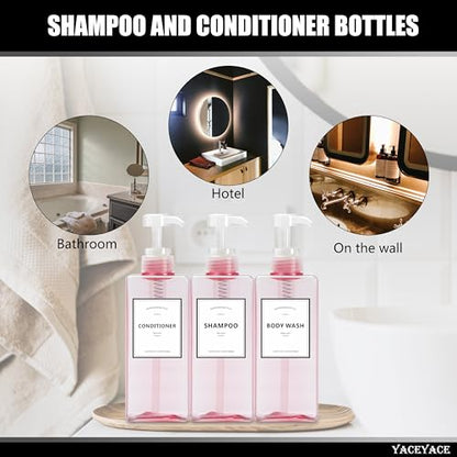 Pink Shampoo and Conditioner Set of 3, 16.9oz Clear Shampoo - color: Pink Clear, size: 2.5"L x 2.5"W x 8"H