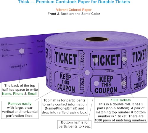 Tacticai 1000 Raffle Tickets, 50/50 Double Roll, Purple - color: A - Double Roll - 1,000 Tickets - Keep - Purple