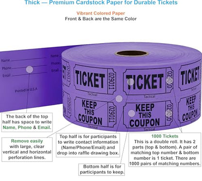 Tacticai 1000 Raffle Tickets, 50/50 Double Roll, Purple - color: A - Double Roll - 1,000 Tickets - Keep - Purple