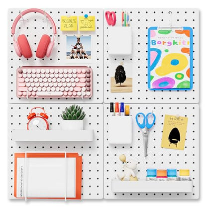 FZK Modular Plastic Pegboard Wall Organizer Kit, White， 12x12, 4 Panels - color: Pegboard Kit-White-2