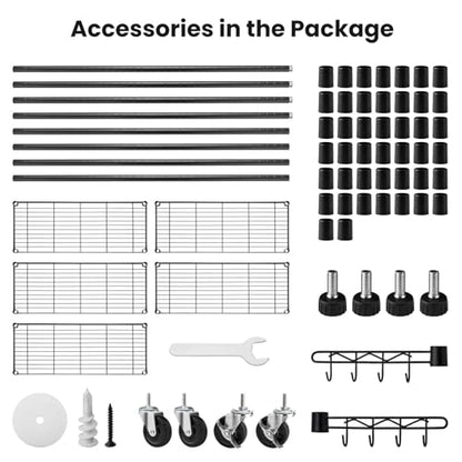 Storage Shelves 75"H Wire Shelving Unit with Wheels 1750LBS Heavy Duty Metal Shelves for Storage Adjustable 5-Tier Garage Storage Rack Kitchen Pantry Shelves Rolling Shelf on Casters, 14"D x36"W x75"H - size: Heavy 5 Tier Shelf