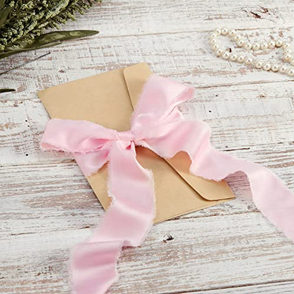 Keypan Pink Frayed Satin Chiffon Ribbon, 1.5 Inches, 21 Yards - color: Pink