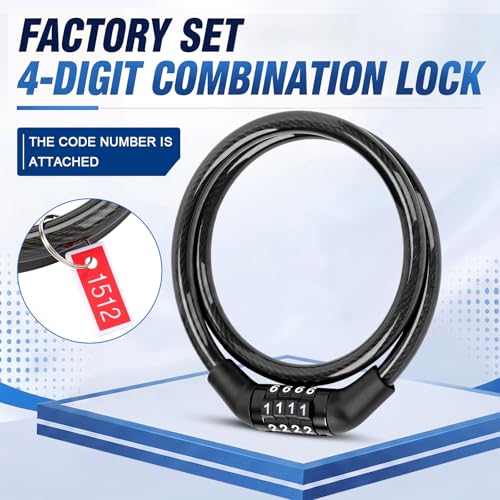 Hotop 10 Pcs 2 Feet Bike Lock Cable with Combination, Coiled Preset Bike Lock High Security 4 Digit Bicycle Locks Anti Theft Bikes Accessories Black Bicycle Cable Locks, 5/6 Inch Diameter - size: 2 Feet