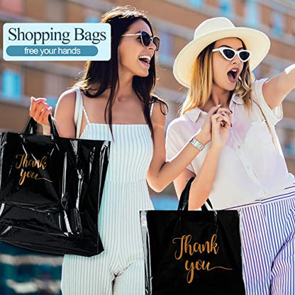 Teling 200 Pcs Thank You Shopping Bags with Handle,Black - color: Black