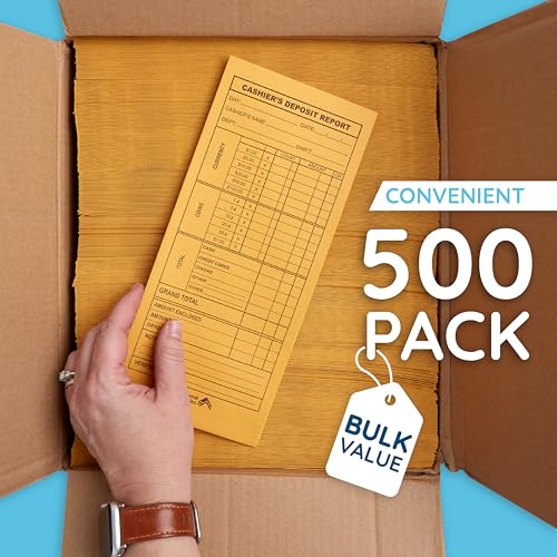 Blue Summit Supplies 500 Cash Deposit Envelopes, 24lb Kraft, Gummed Seal