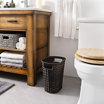 GRANNY SAYS Office Trash Can, Wicker Waste Basket for Bathroom, Dark Brown - color: Dark Brown, size: Rectangular - 13"L x 7½"W x 12¼"H