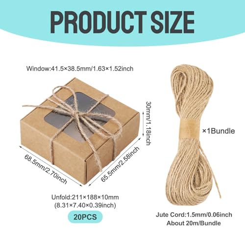 Craftdady 20pcs Small Square Brown Gift Boxes Party Favors Crafts Box with Jute String Folding Packing Boxes with Visible Window for Birthday Christmas Weddings 2.7"x2.58"x1.18" - color: Brown 2.7"x2.58"x1.18"