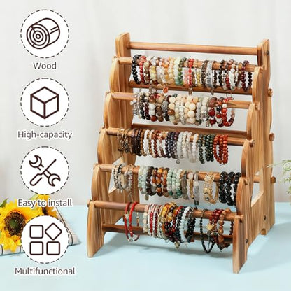 8 Tier Wooden Bracelet Holder, Adjustable Jewelry Bracelet Display Stand, Elegant Portable Wooden Bangle Holder, Jewelry Display Storage for Vendors, Retail Stores, Craft Shows and Home Storage