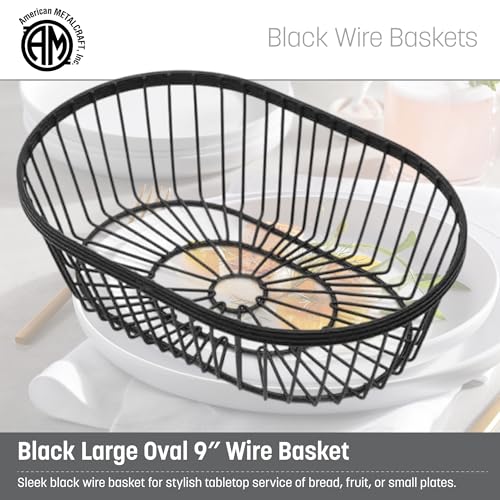 American Metalcraft WBBV90 Wire Basket, Oval Black 9" L x 6" W x 2 ¾" H