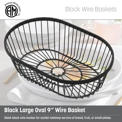 American Metalcraft WBBV90 Wire Basket, Oval Black 9" L x 6" W x 2 ¾" H
