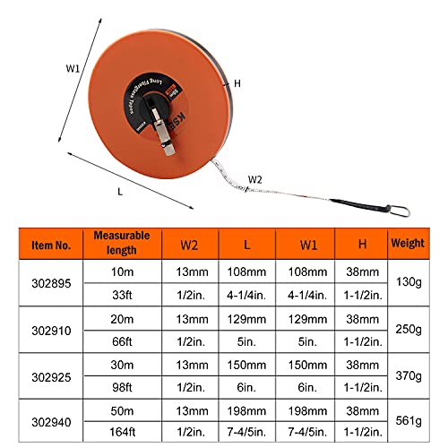 KSEIBI 302905 Durable Fiberglass Tape Measure - Dual-Sided Inch/Metric Scale, Easy-to-Retract 50ft/15m, Ideal for Construction - size: 15.2 m