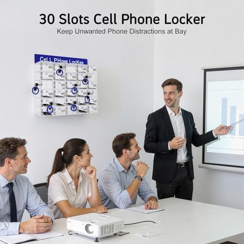 30 Slots Cell Phone Locker Box, Acrylic Cell Phone Storage Cabinet with Individual Key Locks Desktop & Wall Mounted Phone Organizer for Office School Factory - size: 30-Slot Acrylic