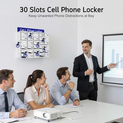 30 Slots Cell Phone Locker Box, Acrylic Cell Phone Storage Cabinet with Individual Key Locks Desktop & Wall Mounted Phone Organizer for Office School Factory - size: 30-Slot Acrylic