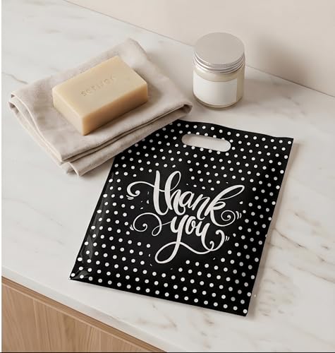 9x12 Small Thank You Bags for Small Business with Die-Cut Handles - color: Black, size: 9x12