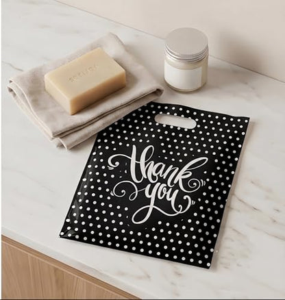 9x12 Small Thank You Bags for Small Business with Die-Cut Handles - color: Black, size: 9x12