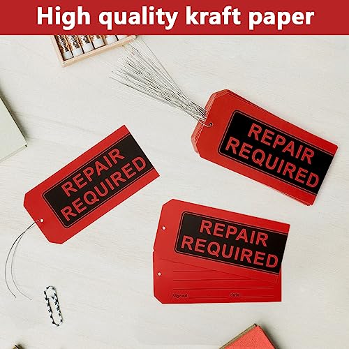 Repair Required Tags (Pack of 50) Red Repair Tags with Wires Attached,Maintenance Repair Label Tags with Wire