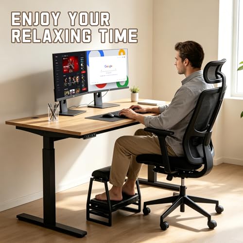 Under Desk Iron FootRest,Adjustable 9-Position Ergonomic Foot Stool - color: Black