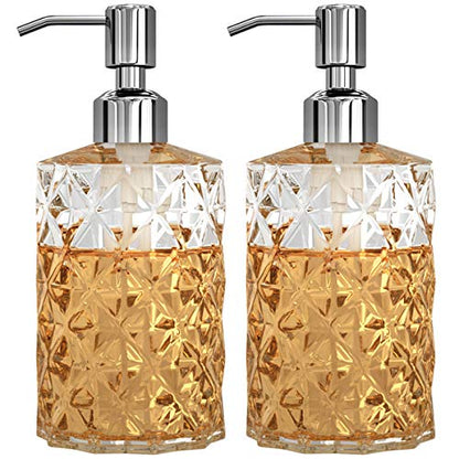 GLADPURE Soap Dispenser, 2 Pack, 12 Oz, Clear Diamond Design Glass