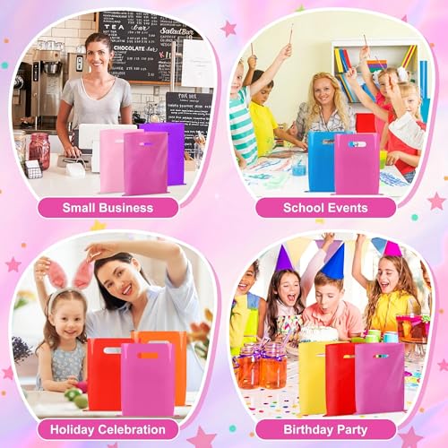 VieFantaisie 50 PCS Hot Pink Party Favor Bags, 8" x 11" Goodie Bags for Candy Treat Craft Easter Egg, Plastic Gift Bag with Die Cut Handles for Birthday Party, School Events & Small Business, Wedding - color: Hot Pink-50PCS-8x11Inch