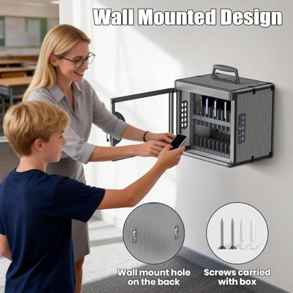 24 Slots Cell Phone Locker for Classroom with Key, Portable Mobile Phone Storage Box with Handle & Charging Hole, Phone Lock Box Wall Mounted for School (Black, 24 Slots) - size: 24 Slots