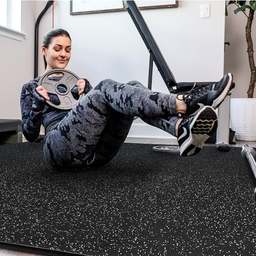 SUPERJARE 0.4'' Thick 24 Pcs 96 Sq Ft Rubber Top Exercise Equipment Mats - size: 24 Tiles (96 Sq Ft)