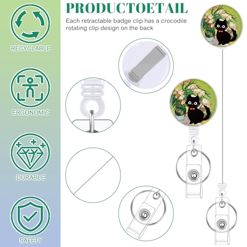 3 Pack Cat Badge Holder with Retractable Reel and Clip, Vertical Id Case - color: Cat