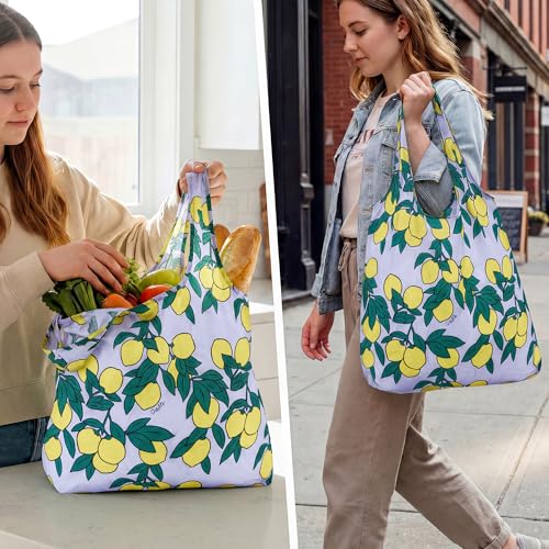 Stelle Lightweight Reusable Grocery Bag with Handles Ripstop Nylon Foldable Tote Shopping Bags for Travel and Groceries - color: Lemon Delight