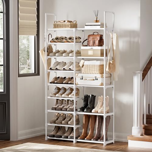 WOWLIVE 9 Tier 2-Column Shoe Rack, 30-35 Pairs Stackable White - color: White, size: 2 Row 9 Tier