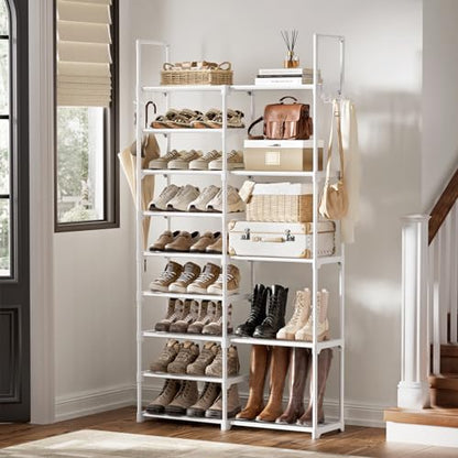 WOWLIVE 9 Tier 2-Column Shoe Rack, 30-35 Pairs Stackable White - color: White, size: 2 Row 9 Tier