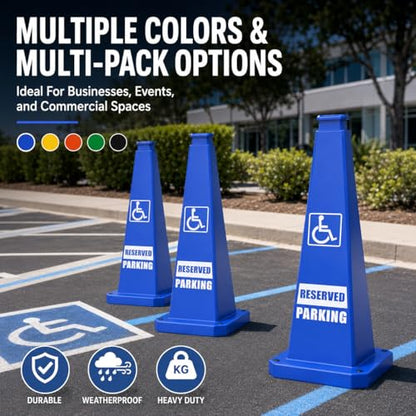 BESEA Reserved Parking Cones 3 Pack, 28 Inch Weighted Parking Cones - color: Blue, size: 28INCH With Caution Sign