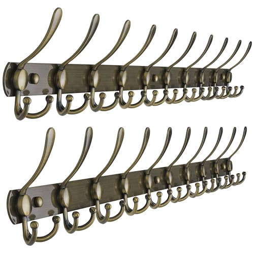 Dseap Coat Rack Wall Mount - 38” Long 10-Tri-Hooks Heavy Duty Coat Hanger Rail Wall Hooks for Hanging Coats Hats Clothing Clothes Purse Mudroom Entryway, Bronze, Pack of 2 - color: Bronze, size: L=38” (2 Pcs)