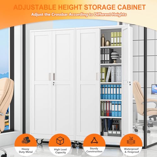 pozdeg 75" White Lockable Rolling Metal Garage Storage Cabinet - color: White, size: 15.75"D x 31.5"W x 75"H